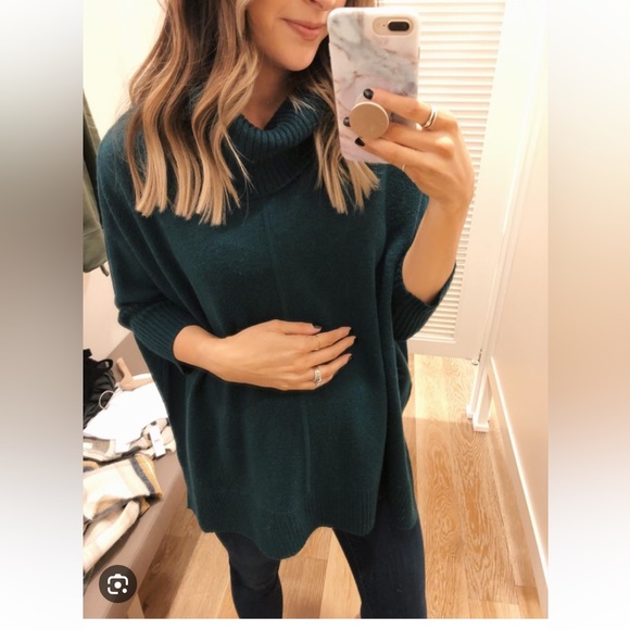 LOFT Turtleneck Poncho Sweater Green - Picture 6 of 9